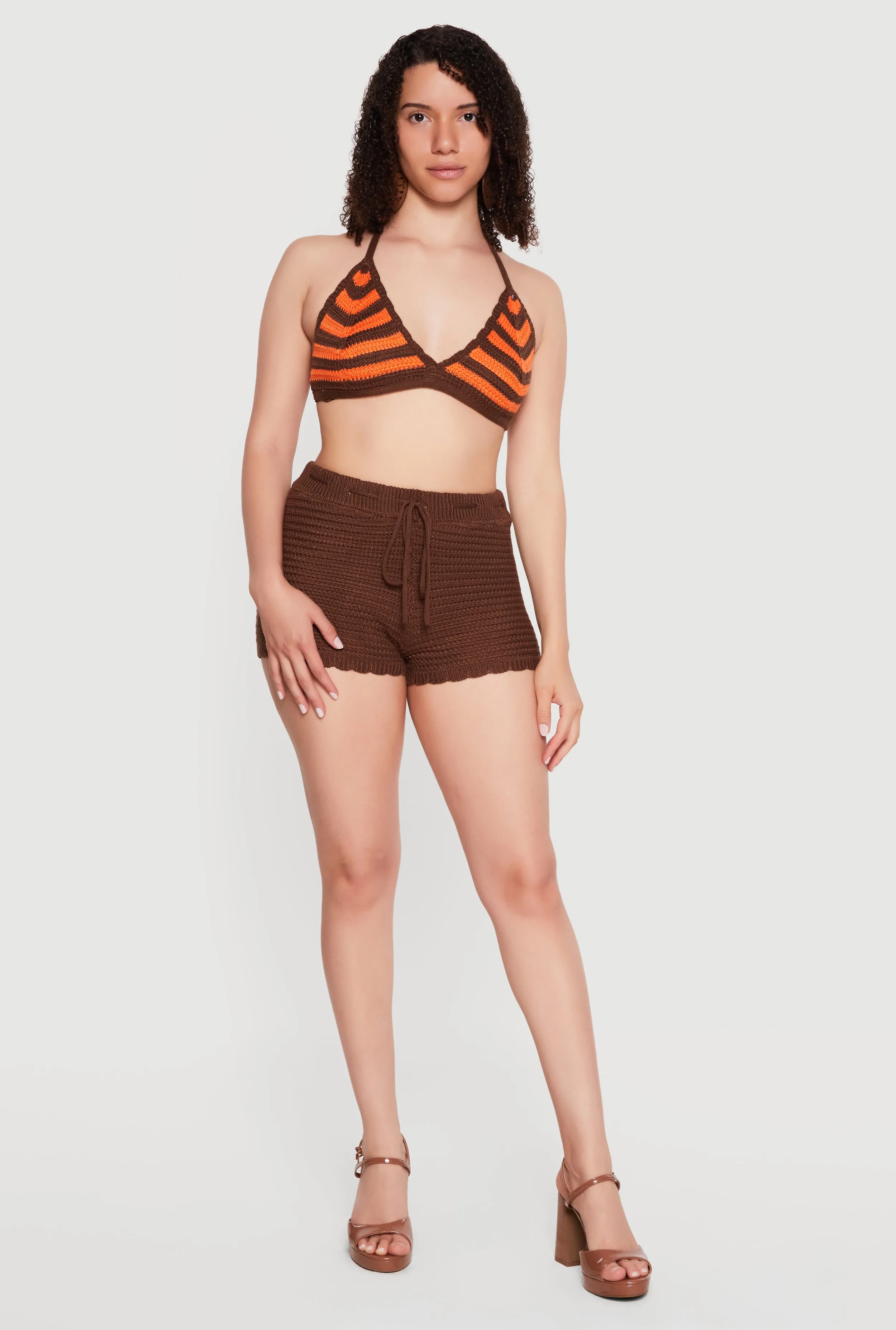 Crochet Scalloped Hem Drawstring Shorts sold by Rainbow
