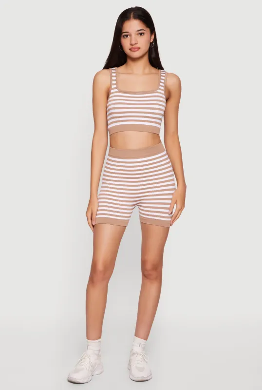 Seamless Striped Cropped Tank Top and Bike Shorts Set made by Rainbow