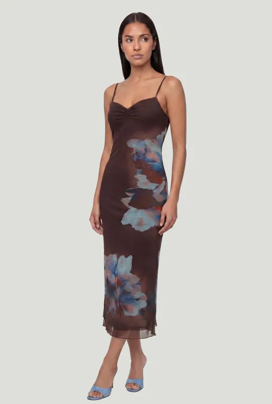 Floral Mesh Overlay Midi Dress made by iris