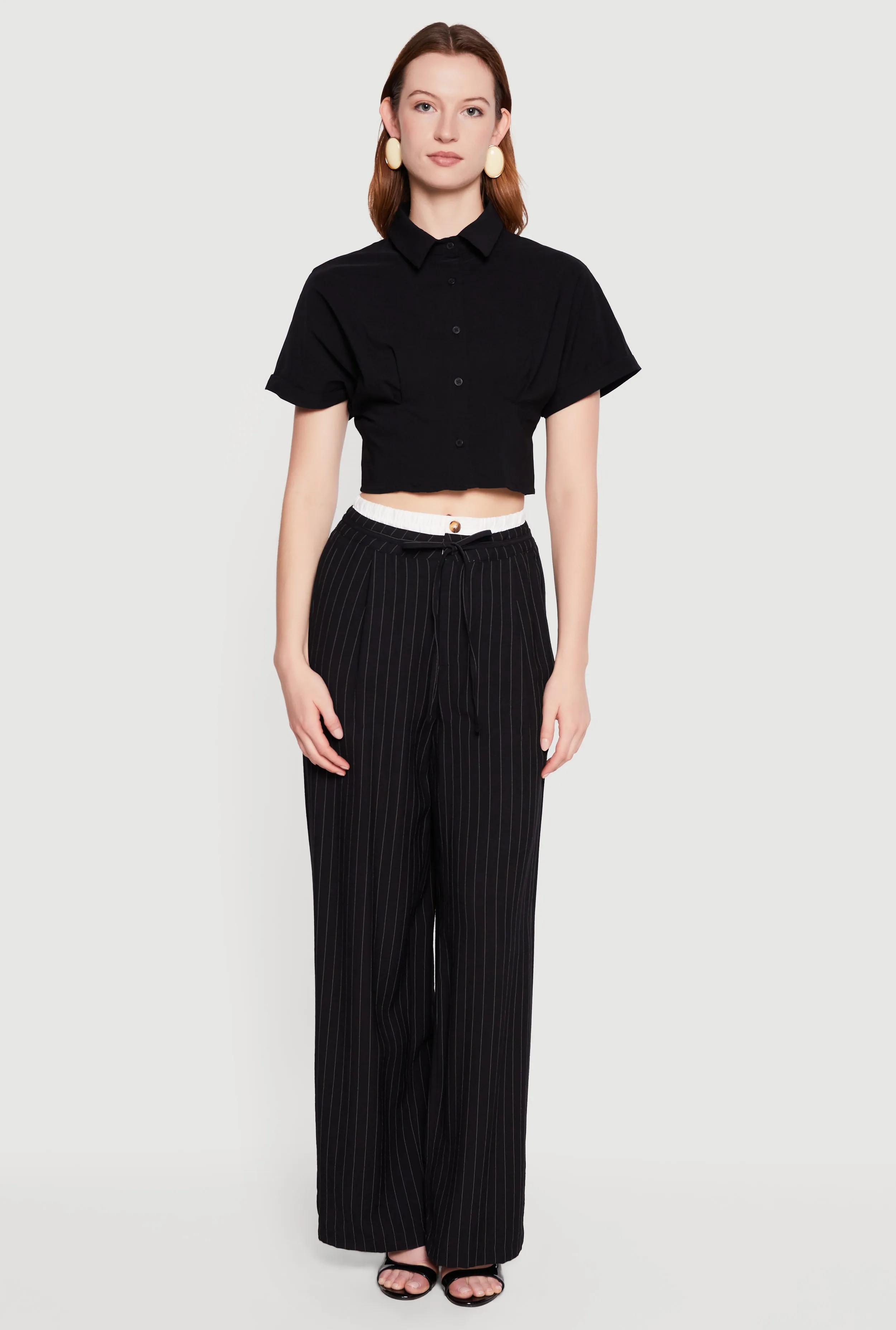 Cropped Pleated Button Front Shirt sold by Rainbow