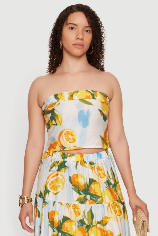 Floral Fold Over Detail Tube Top with Smocked Back made by Rainbow