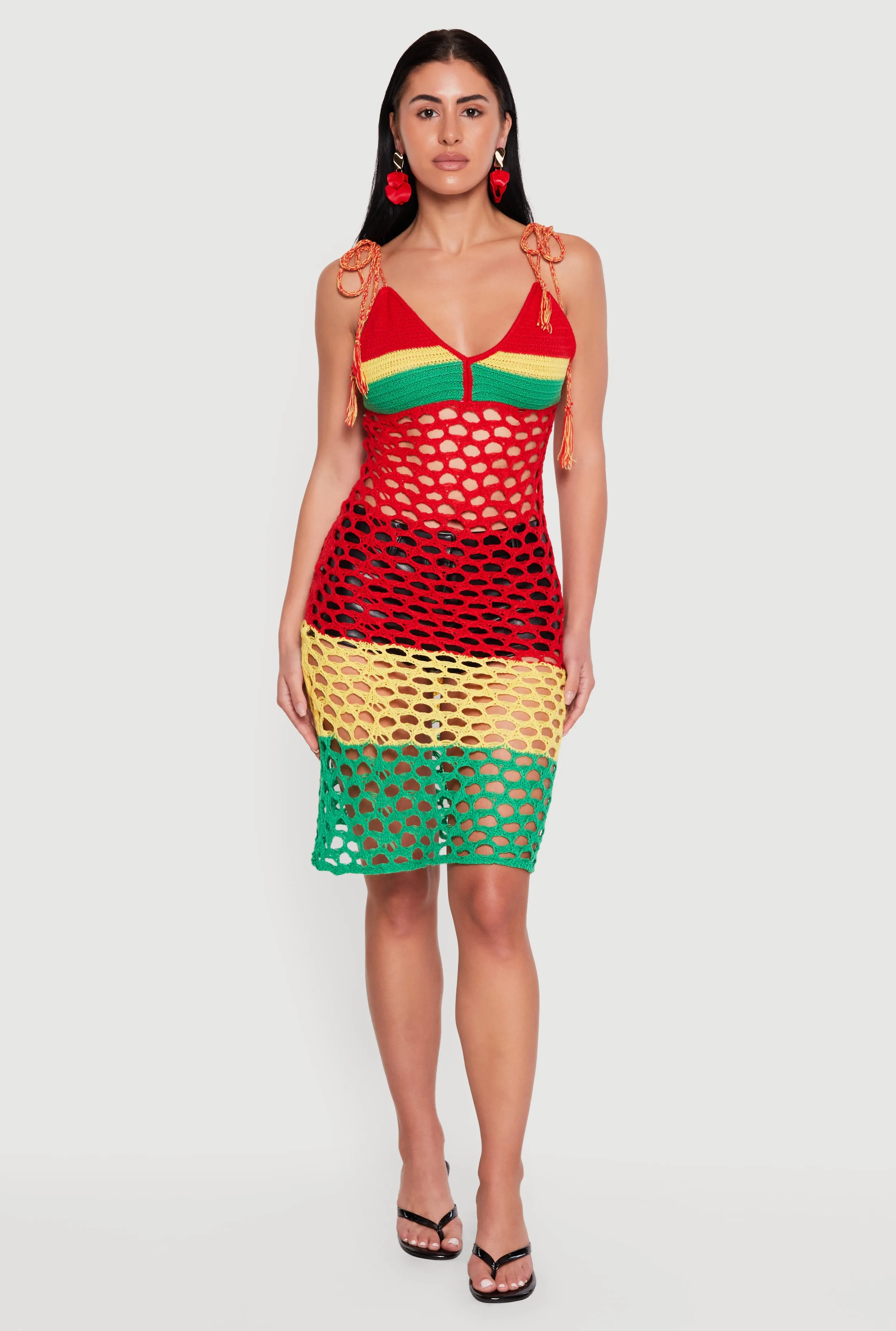 Color Blocked Tie Shoulder Crochet Dress sold by Rainbow