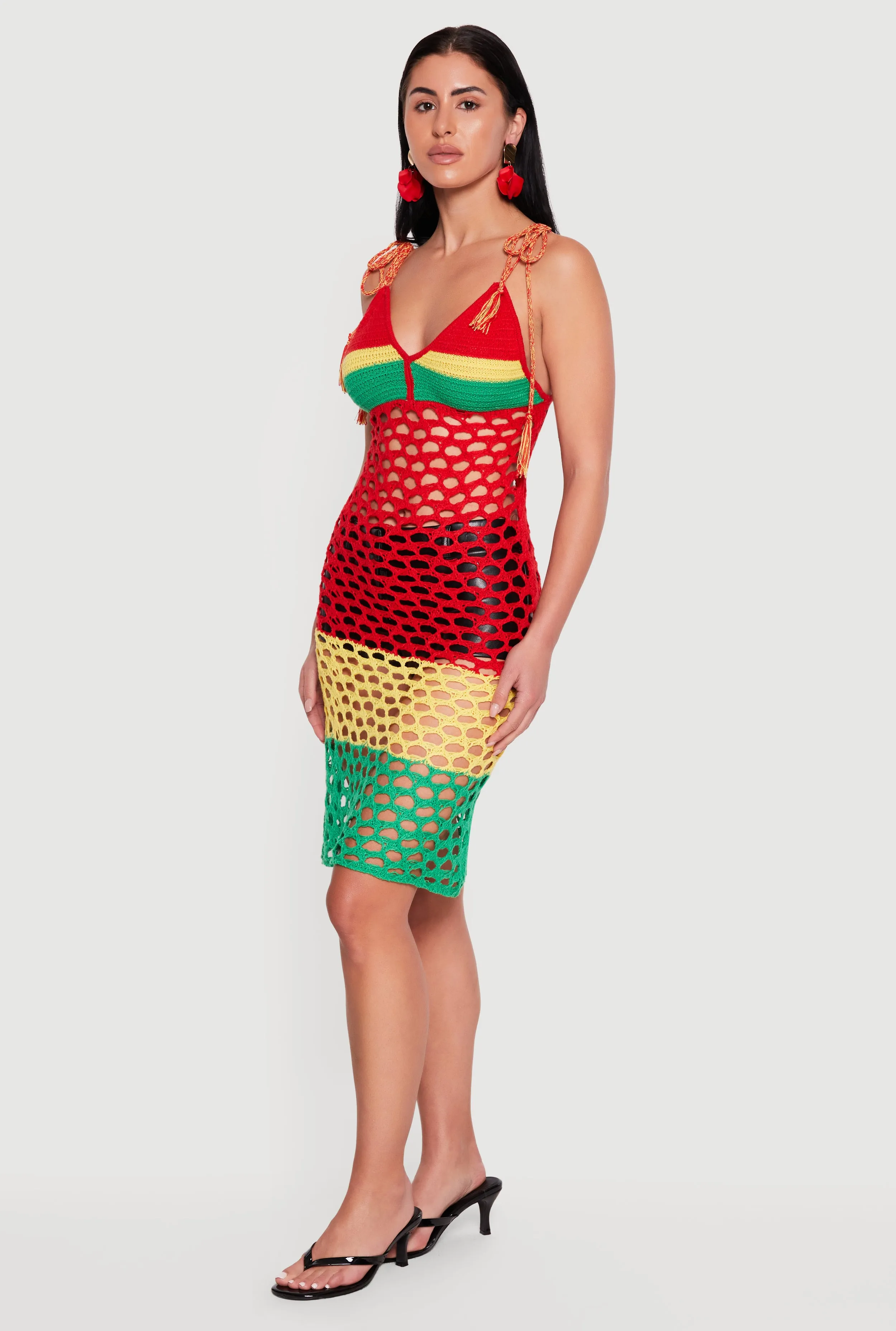 Color Blocked Tie Shoulder Crochet Dress sold by Rainbow product image thumbnail 2