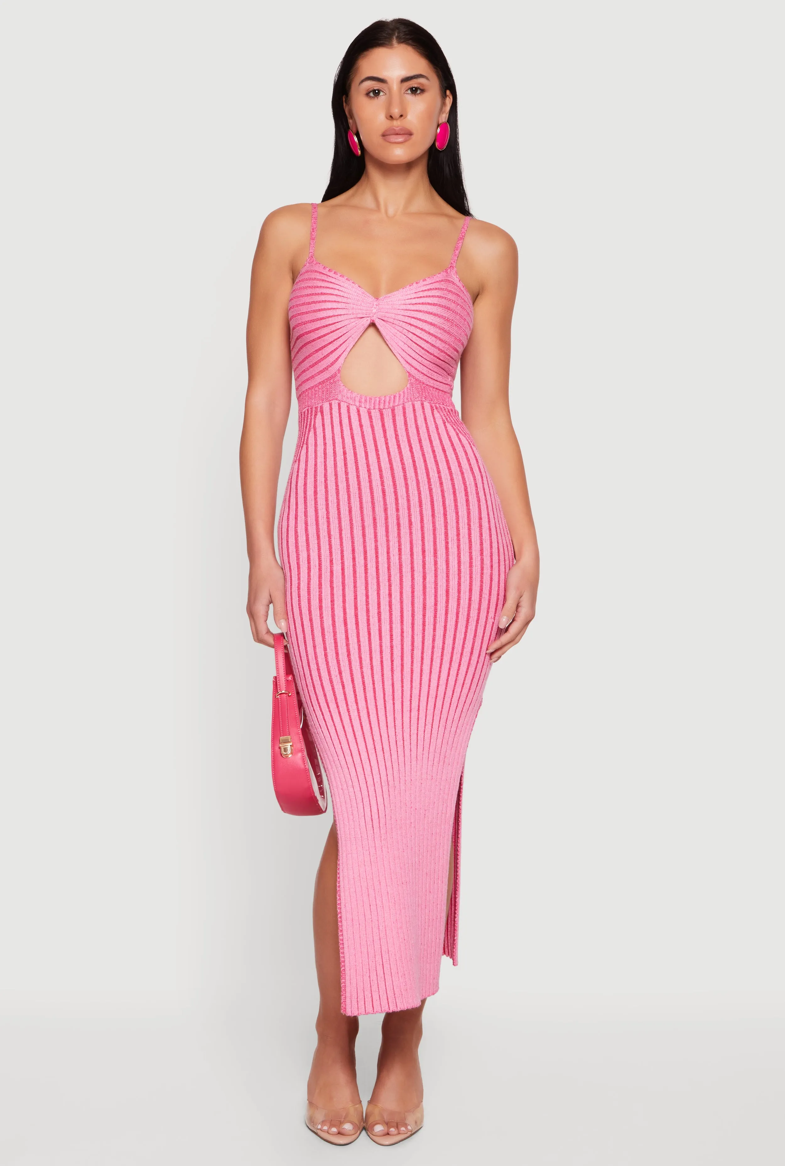 Sleeveless Ribbed Knit Striped Midi Dress with Keyhole sold by Rainbow product image thumbnail 4
