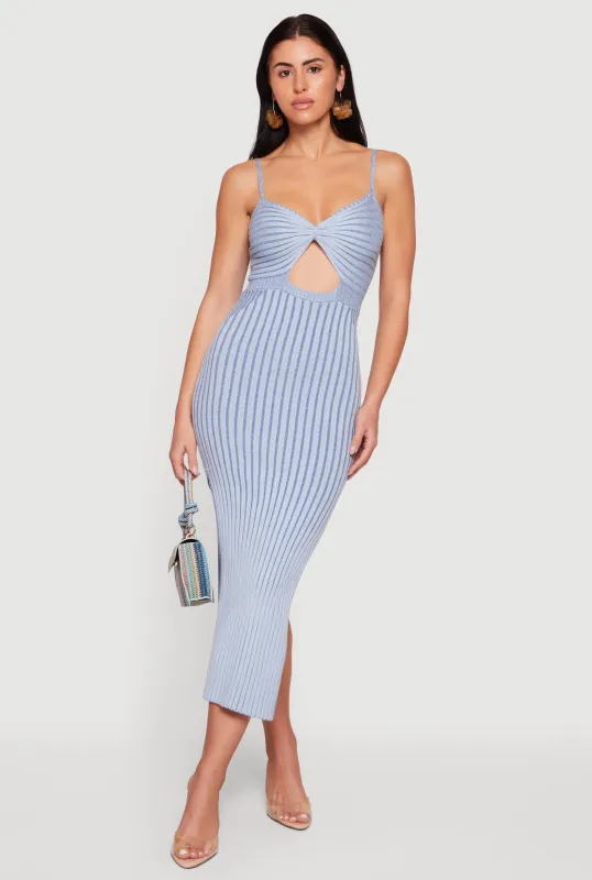 Sleeveless Ribbed Knit Striped Midi Dress with Keyhole made by Rainbow