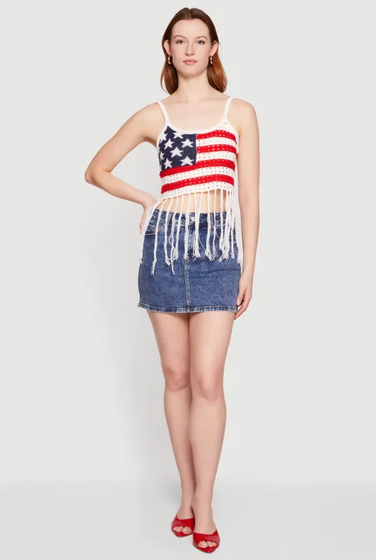 American Flag Fringe Hem Crochet Top made by Rainbow