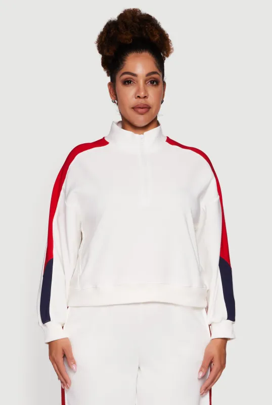 Plus Size Color Blocked Half Zip Sweatshirt made by Rainbow