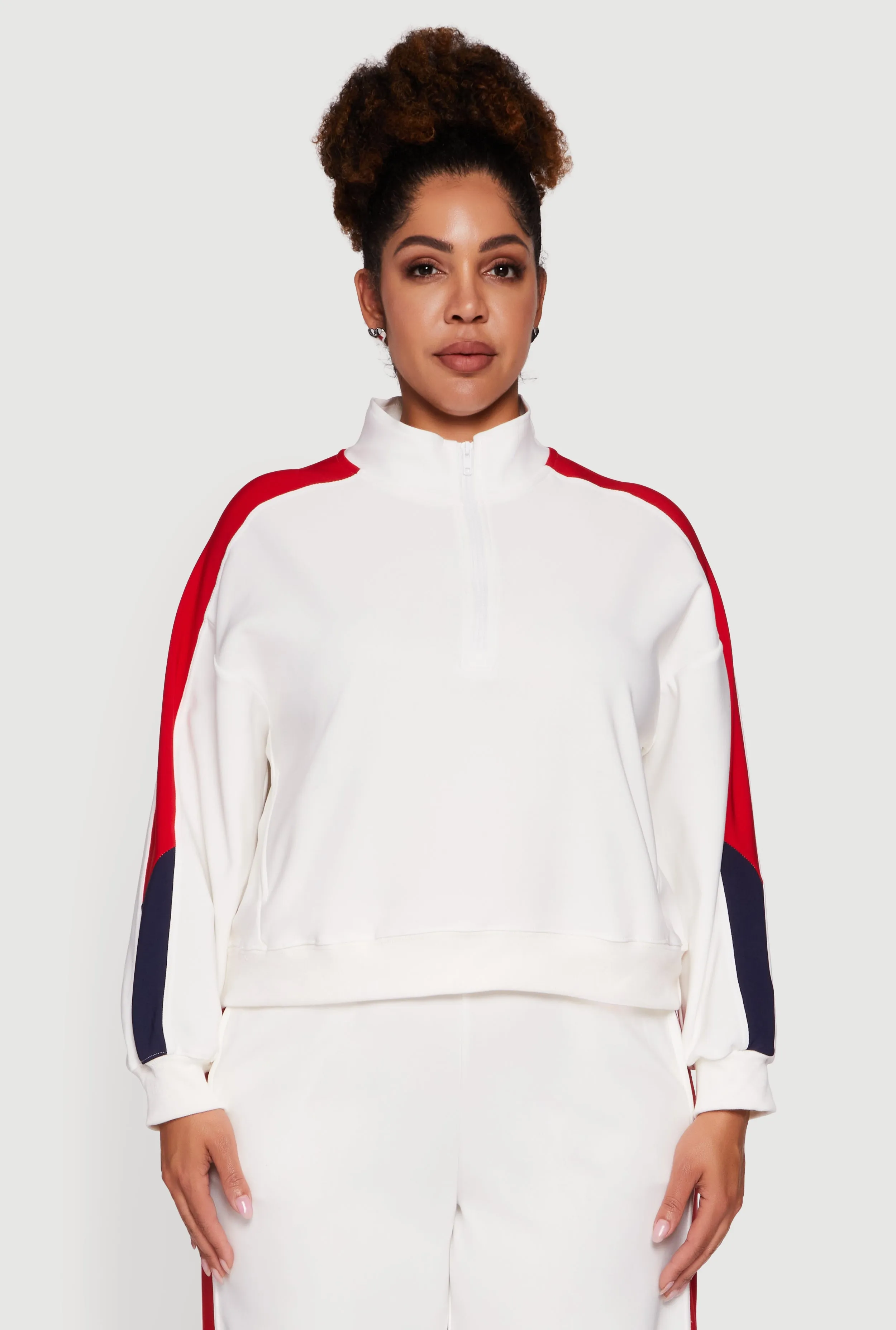 Plus Size Color Blocked Half Zip Sweatshirt sold by Rainbow