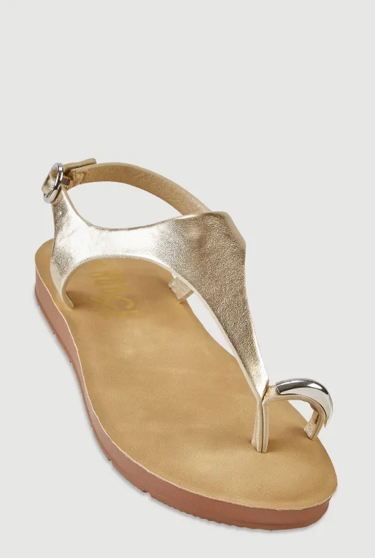 Metallic Detail Toe Loop Ankle Strap Sandals made by Rainbow