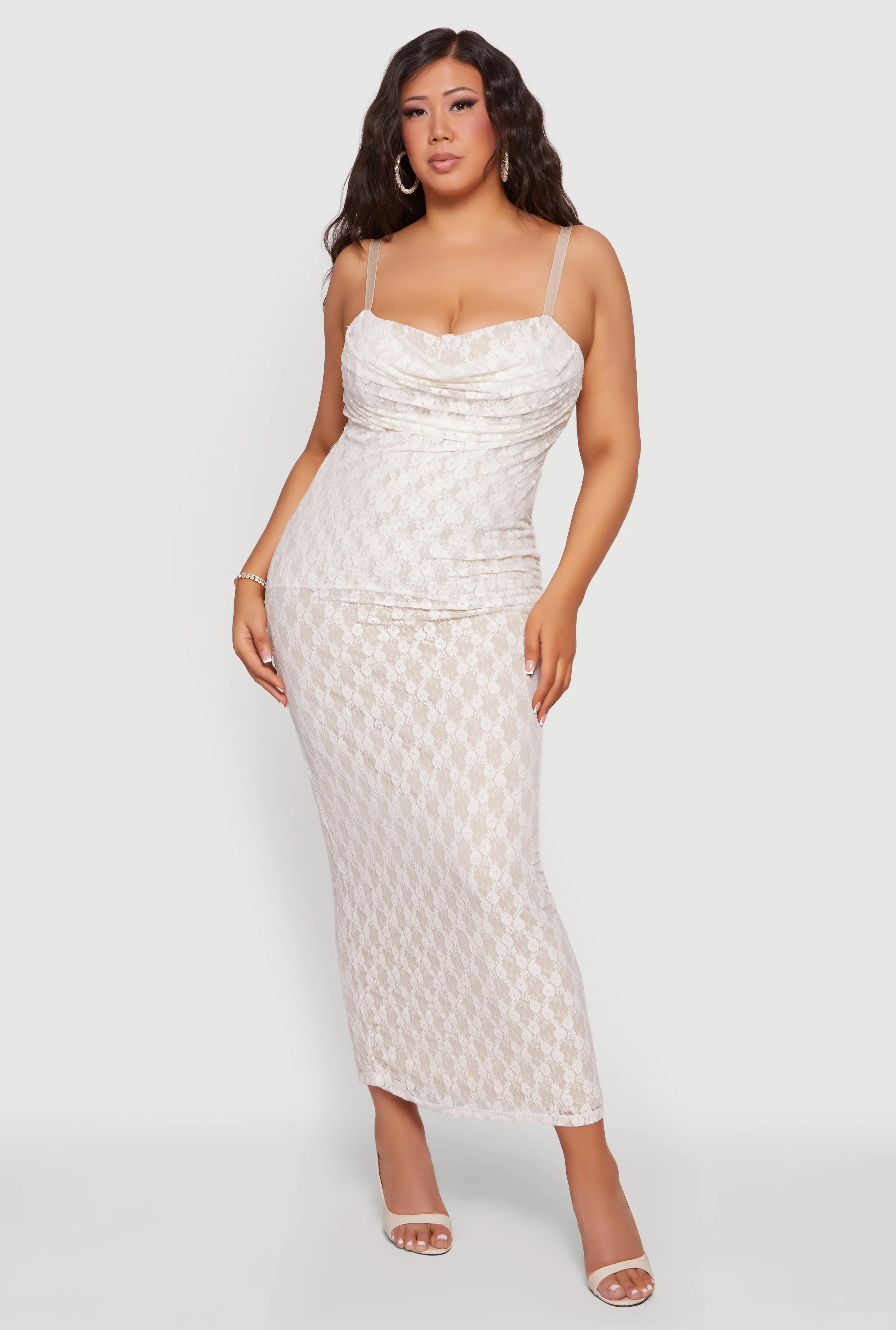 Plus Size Cowl Sweetheart Neckline Keyhole Back Maxi Dress sold by Rainbow product image thumbnail 3