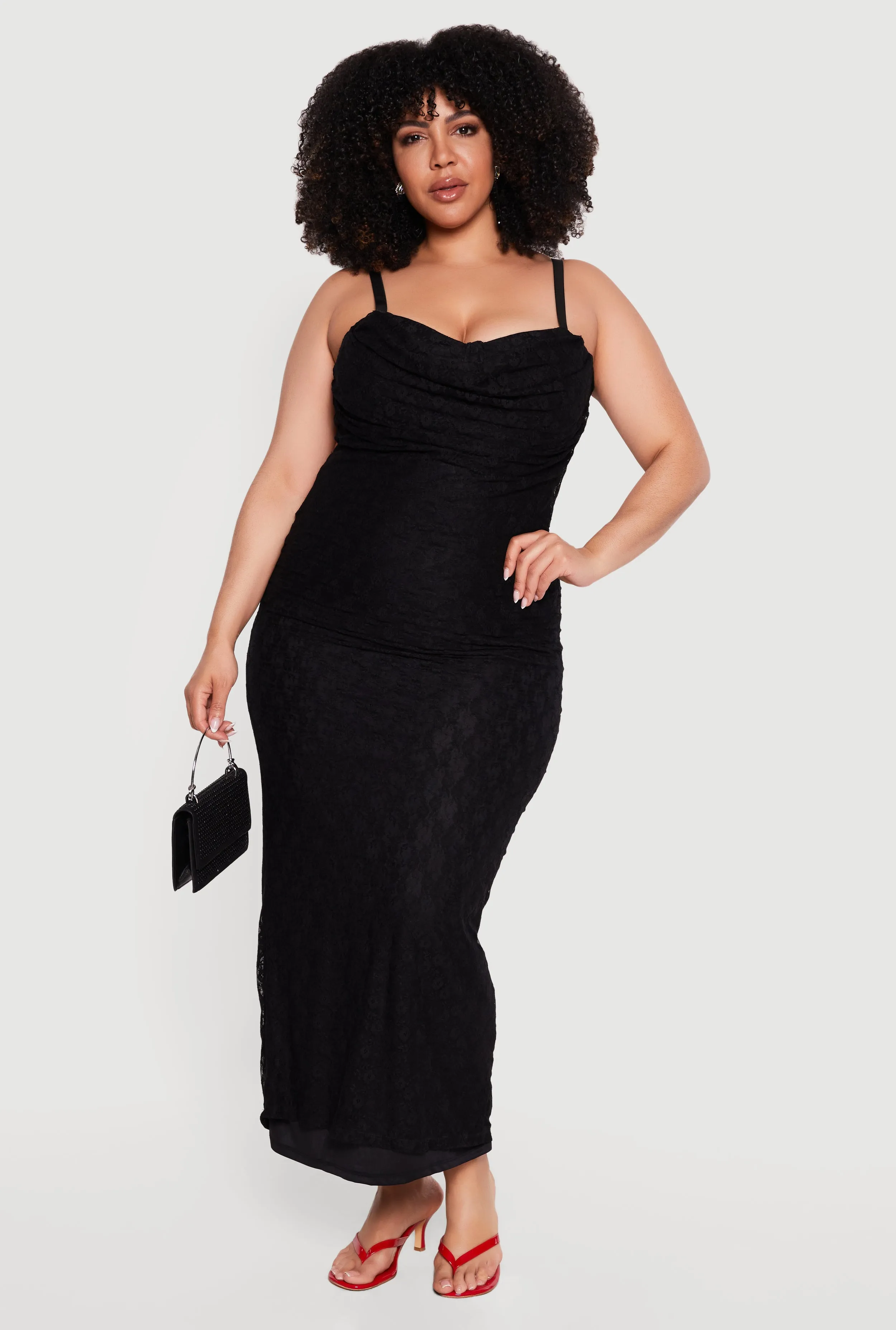 Plus Size Cowl Sweetheart Neckline Keyhole Back Maxi Dress sold by Rainbow