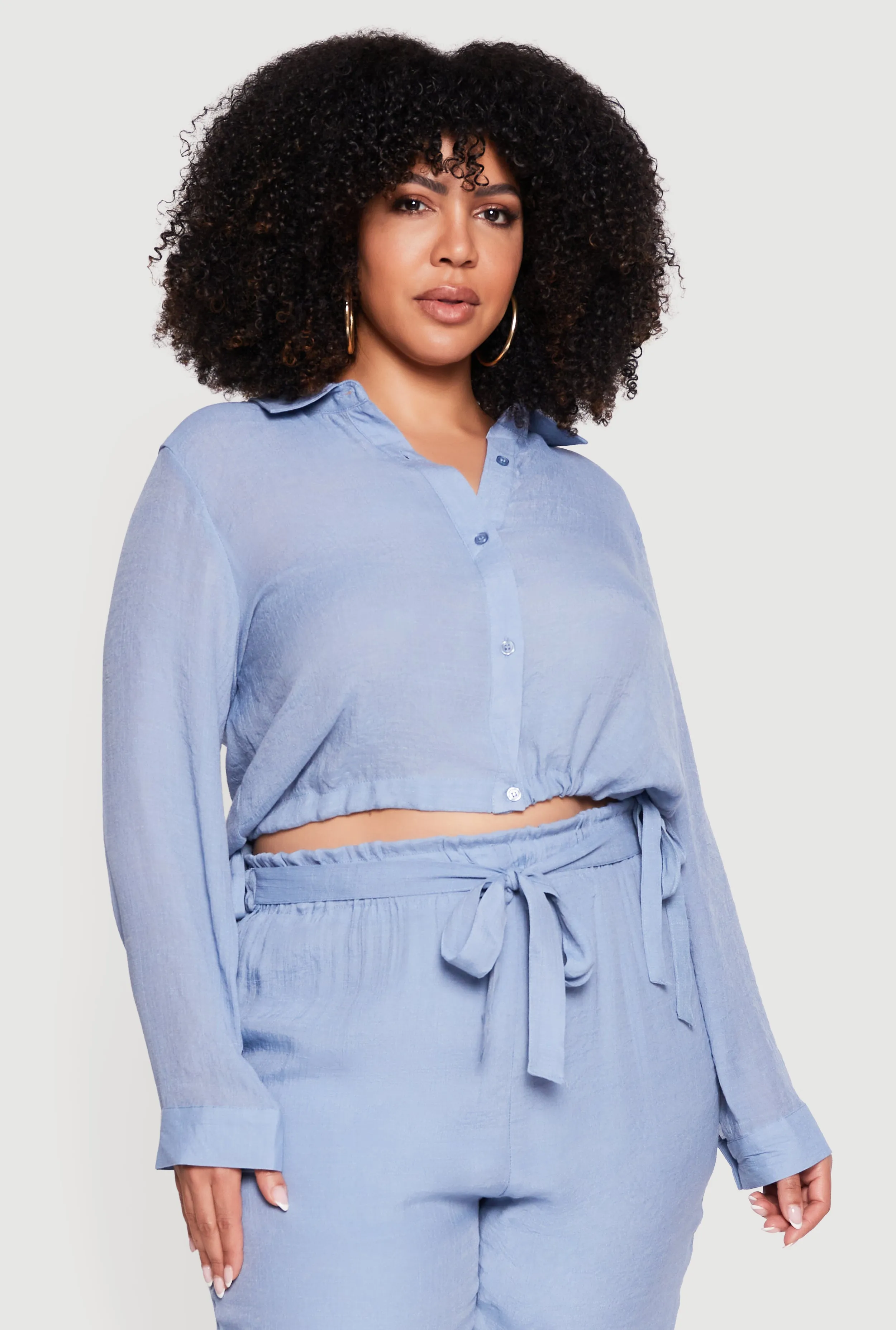 Plus Size Gauze Knit Cropped Button Front Shirt sold by Rainbow product image thumbnail 4