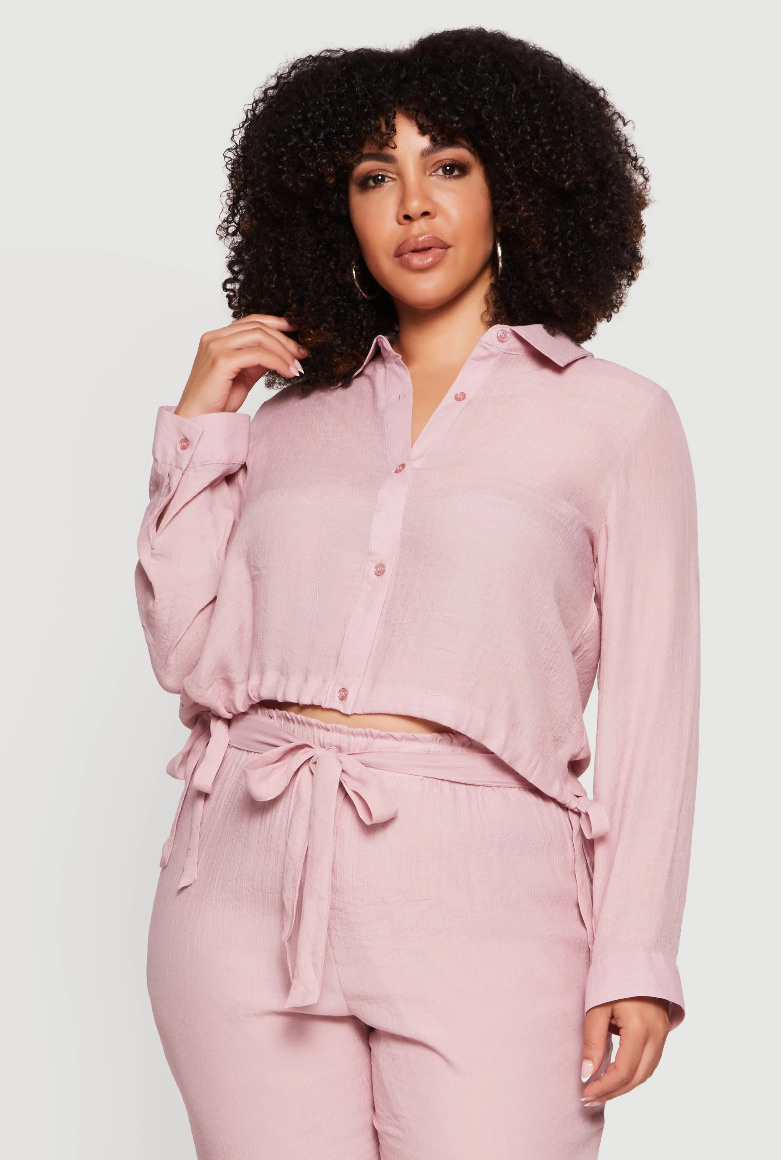 Plus Size Gauze Knit Cropped Button Front Shirt sold by Rainbow product image thumbnail 2