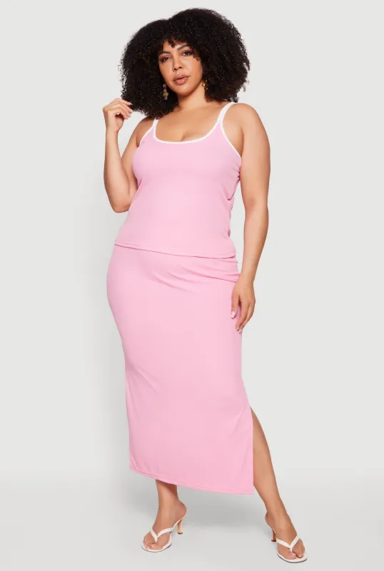 Plus Size Double Strap Cami and Side Slit Skirt Set made by Rainbow