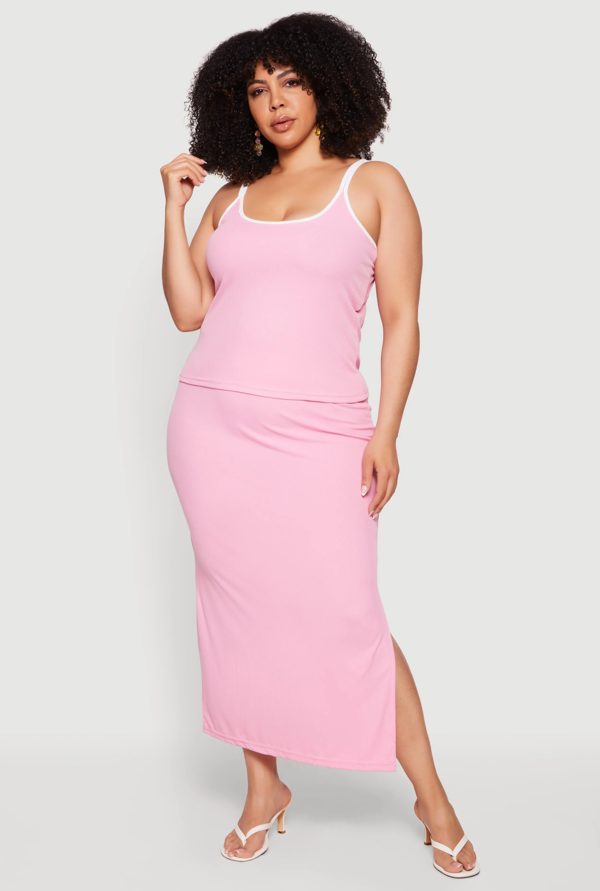 Plus Size Double Strap Cami and Side Slit Skirt Set sold by Rainbow
