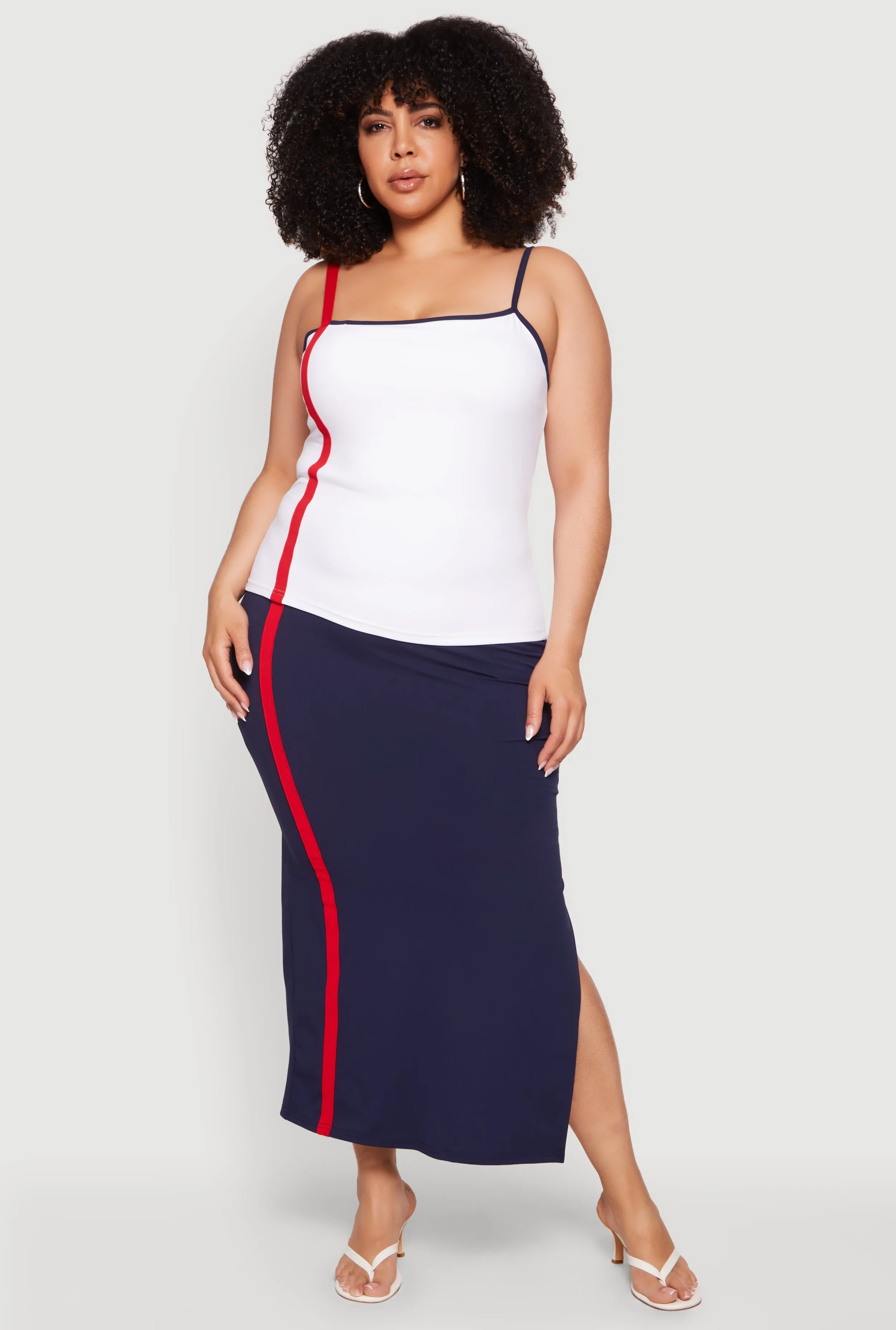 Plus Size Contrast Trim Side Slit Maxi Skirt sold by Rainbow