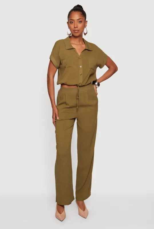 Solid High Waisted Straight Leg Pants made by Rainbow