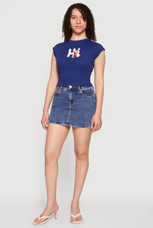 Hi Teddy Bear Graphic Crew Neck Cap Sleeve Tee made by iris