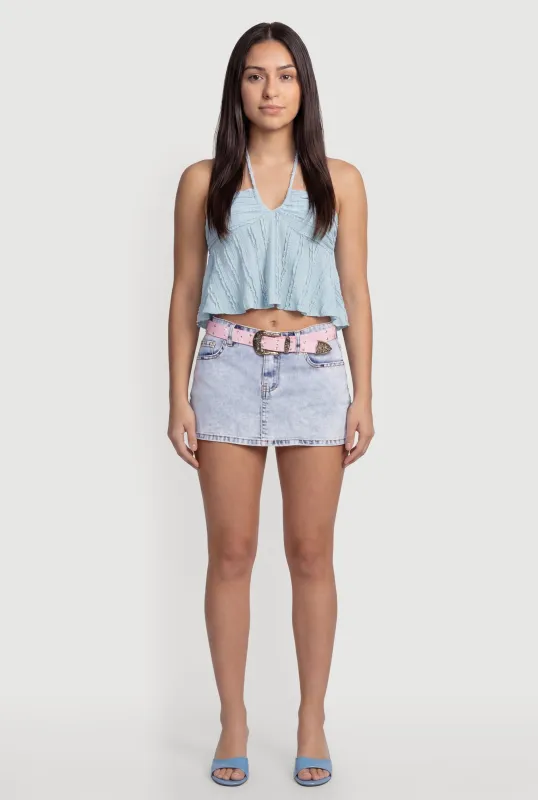 Textured Knit Halter Tie Back Crop Top made by iris