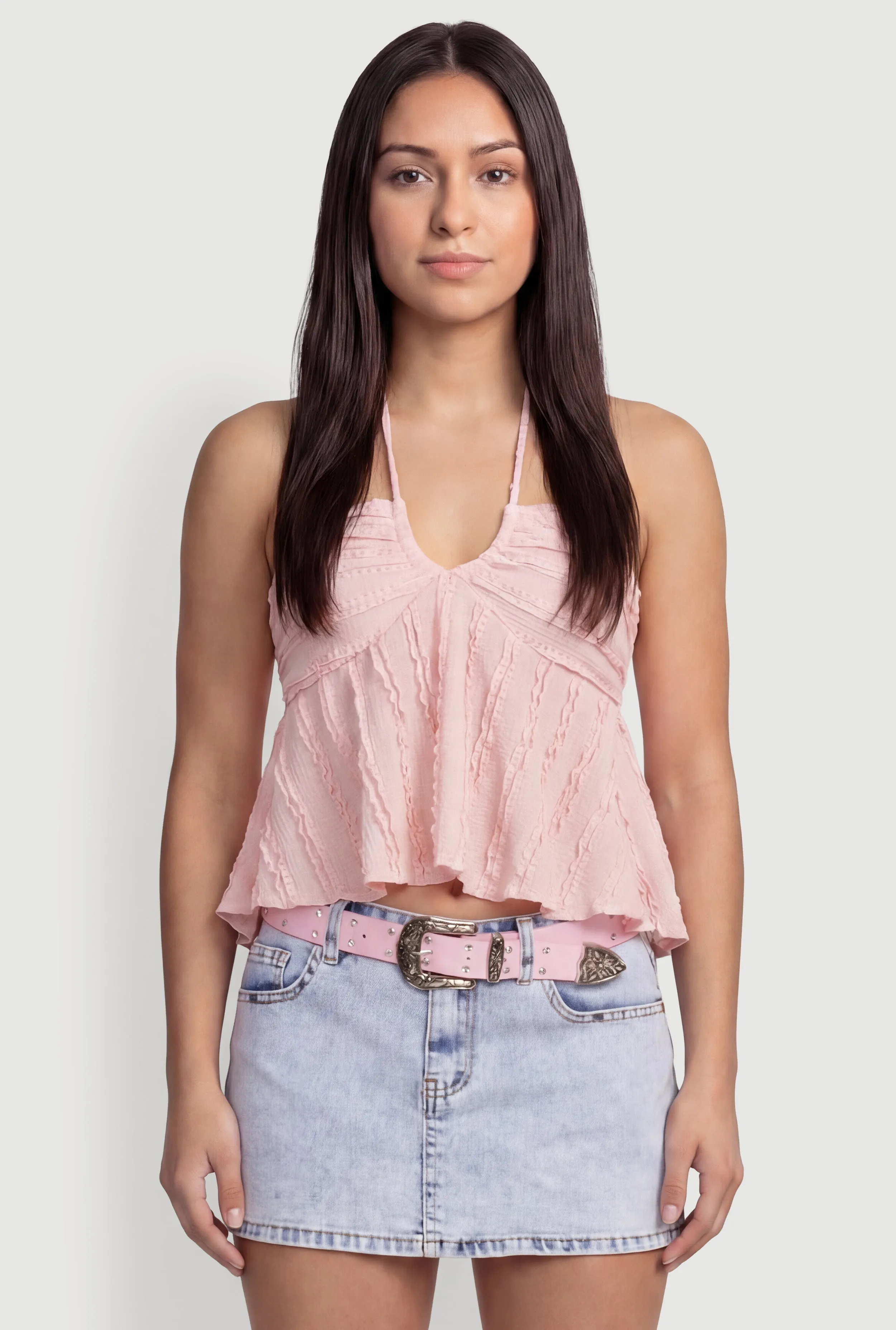 Textured Knit Halter Tie Back Crop Top sold by Rainbow product image thumbnail 2