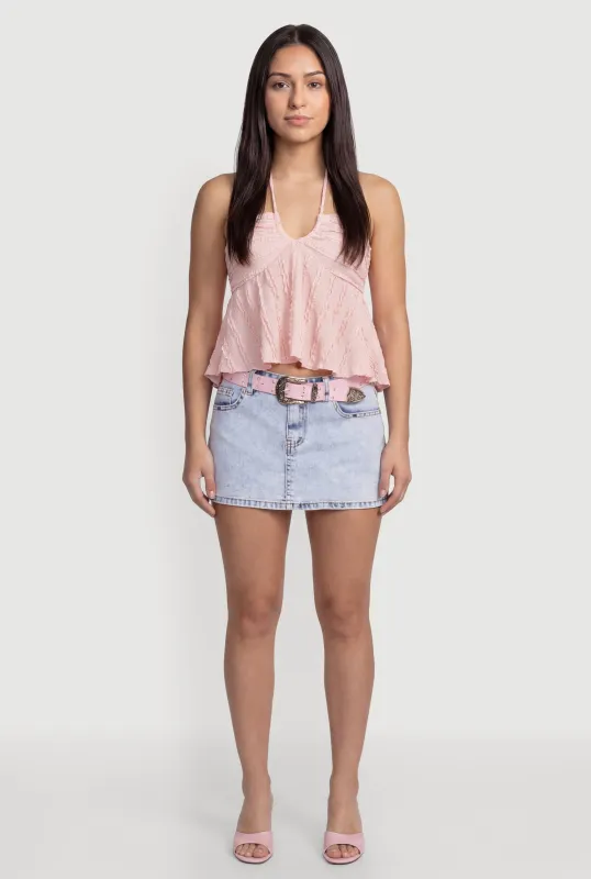 Textured Knit Halter Tie Back Crop Top made by iris