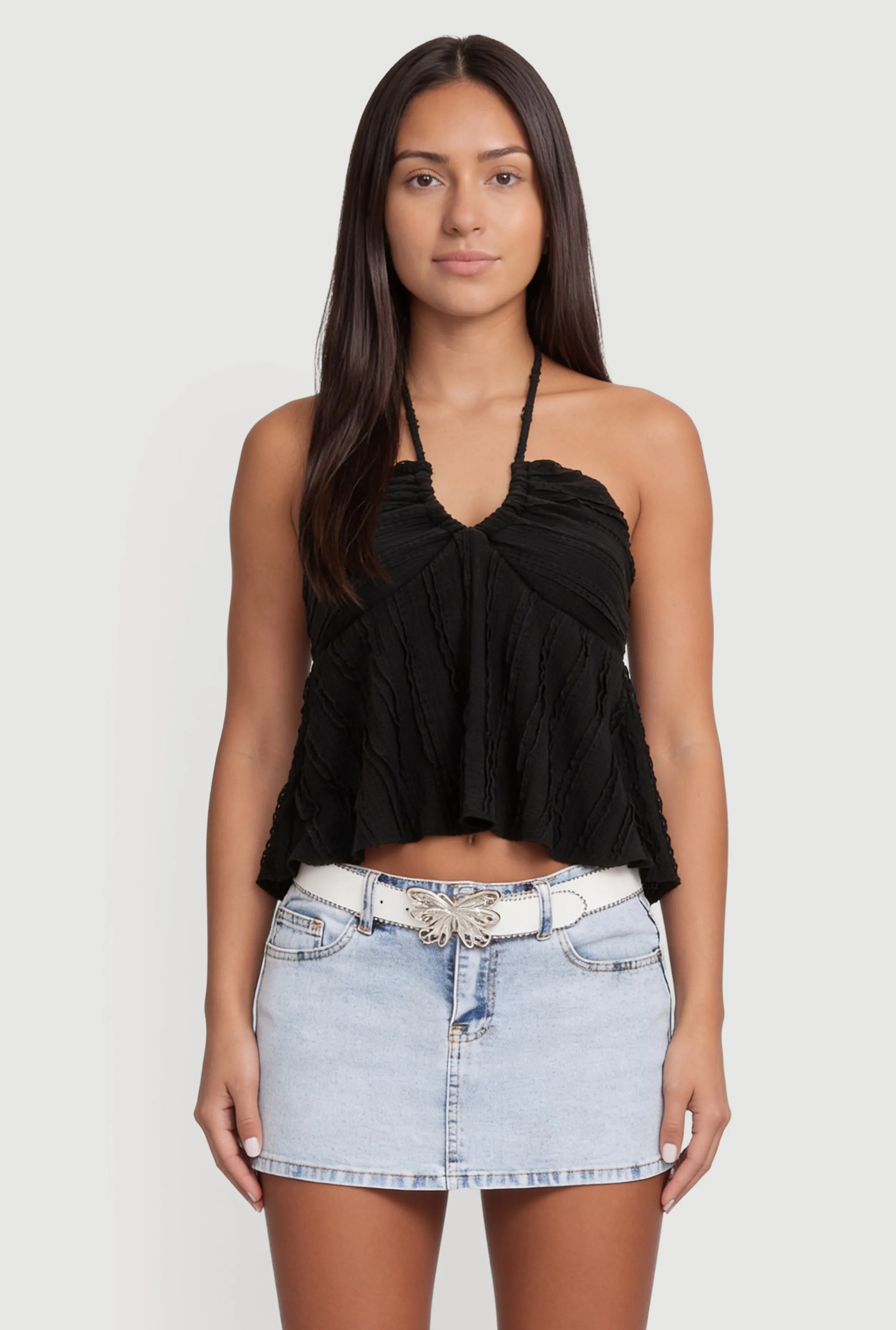 Textured Knit Halter Tie Back Crop Top sold by Rainbow product image thumbnail 2