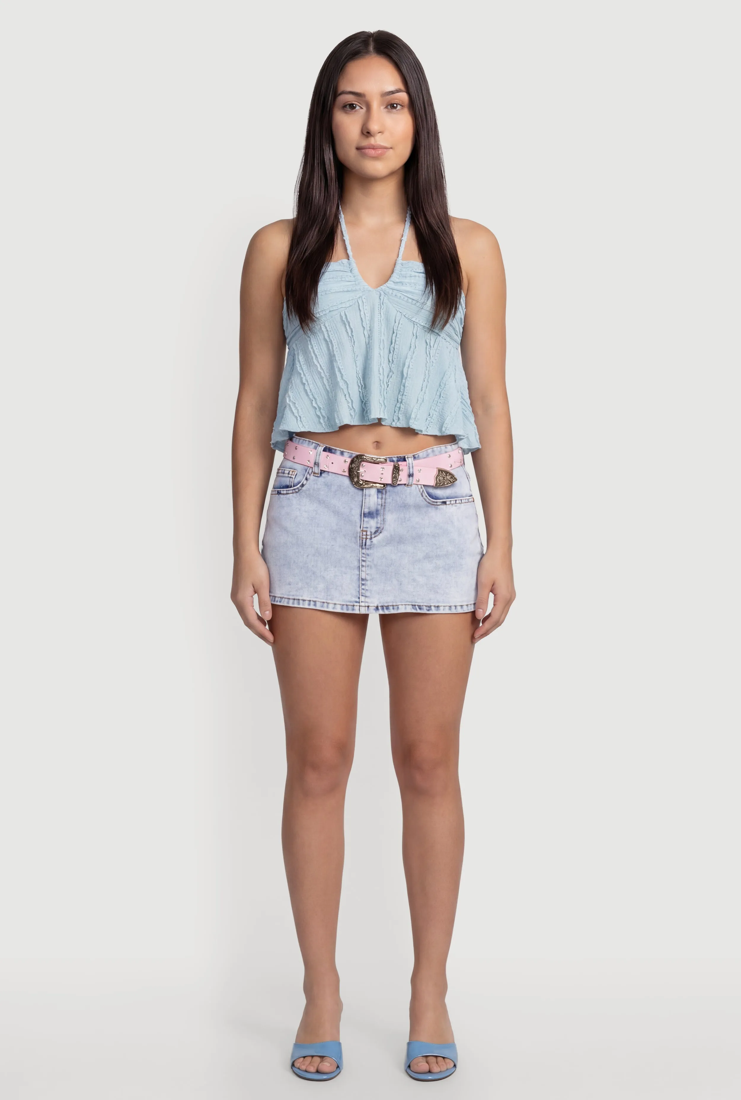 Textured Knit Halter Tie Back Crop Top sold by Rainbow