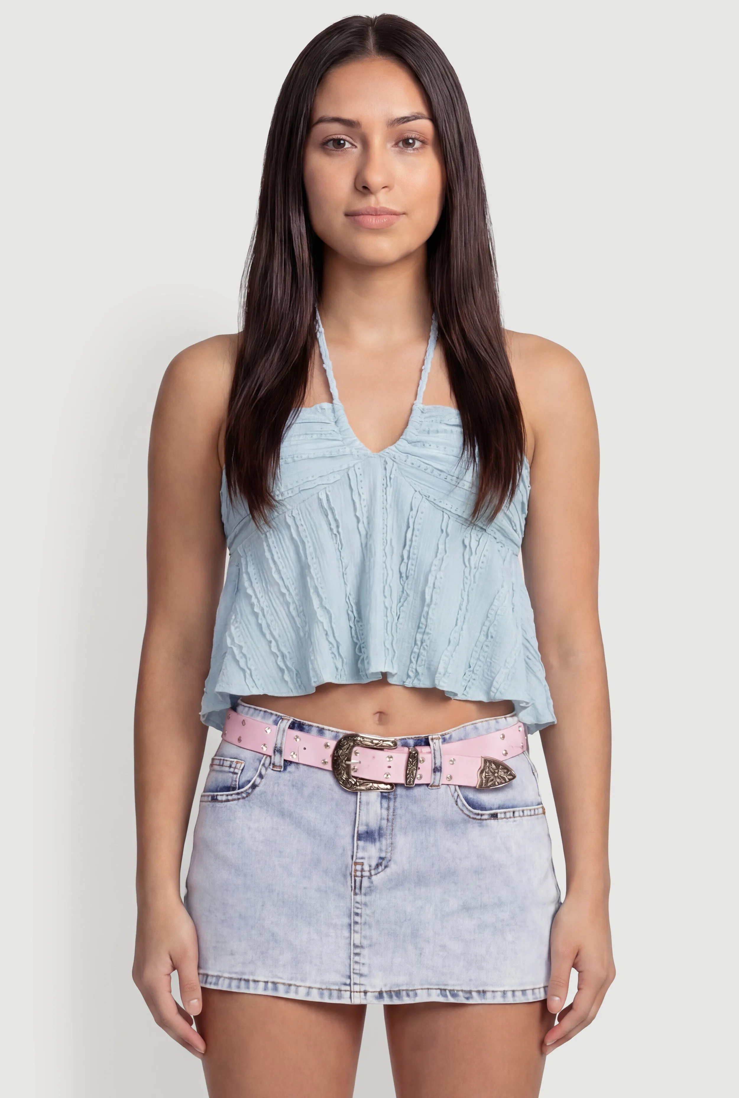 Textured Knit Halter Tie Back Crop Top sold by Rainbow product image thumbnail 2