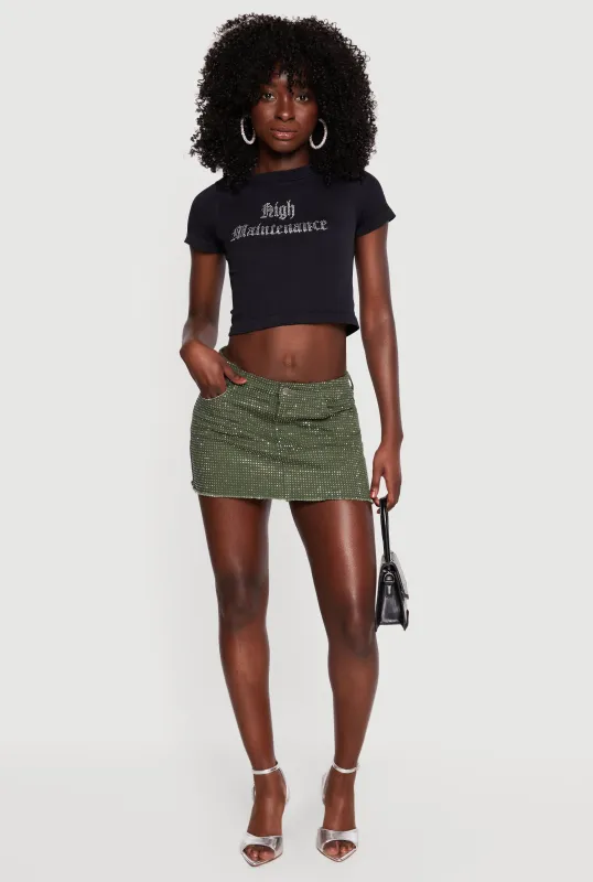 High Maintenance Rhinestone Graphic Crop Top made by Rainbow