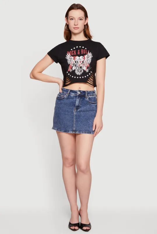 Rock and Roll Graphic Slashed Cropped Tee made by Rainbow