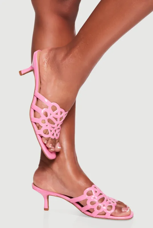 Cutout Band Kitten Heel Slide Sandals made by Rainbow