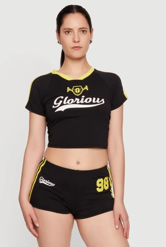 Glorious Graphic Short Sleeve V-Neck Crop Top made by Rainbow