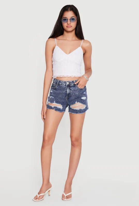 WAX Acid Wash Denim Frayed Fixed Cuff Shorts made by Rainbow