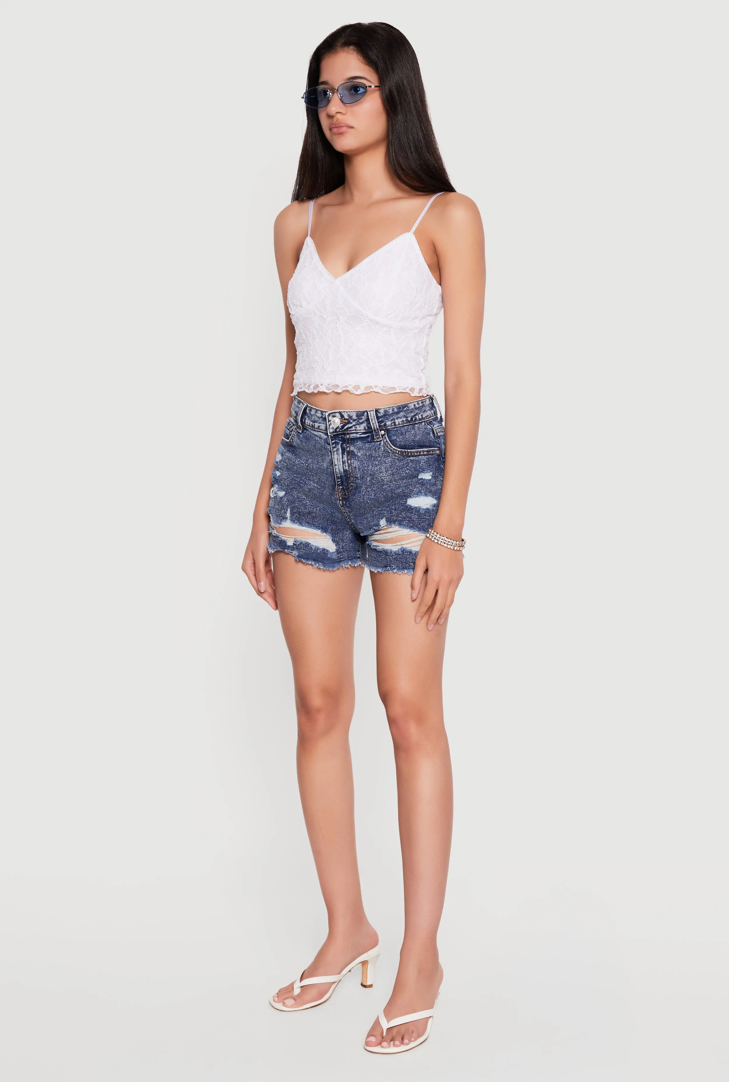 WAX Acid Wash Denim Frayed Fixed Cuff Shorts sold by Rainbow product image thumbnail 2