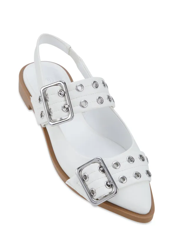 Pointed Toe Double Buckle Slingback Flats made by Rainbow