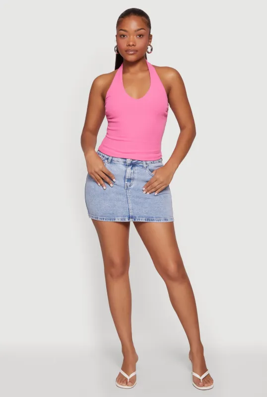 Ribbed Knit Open Back Halter Top made by iris