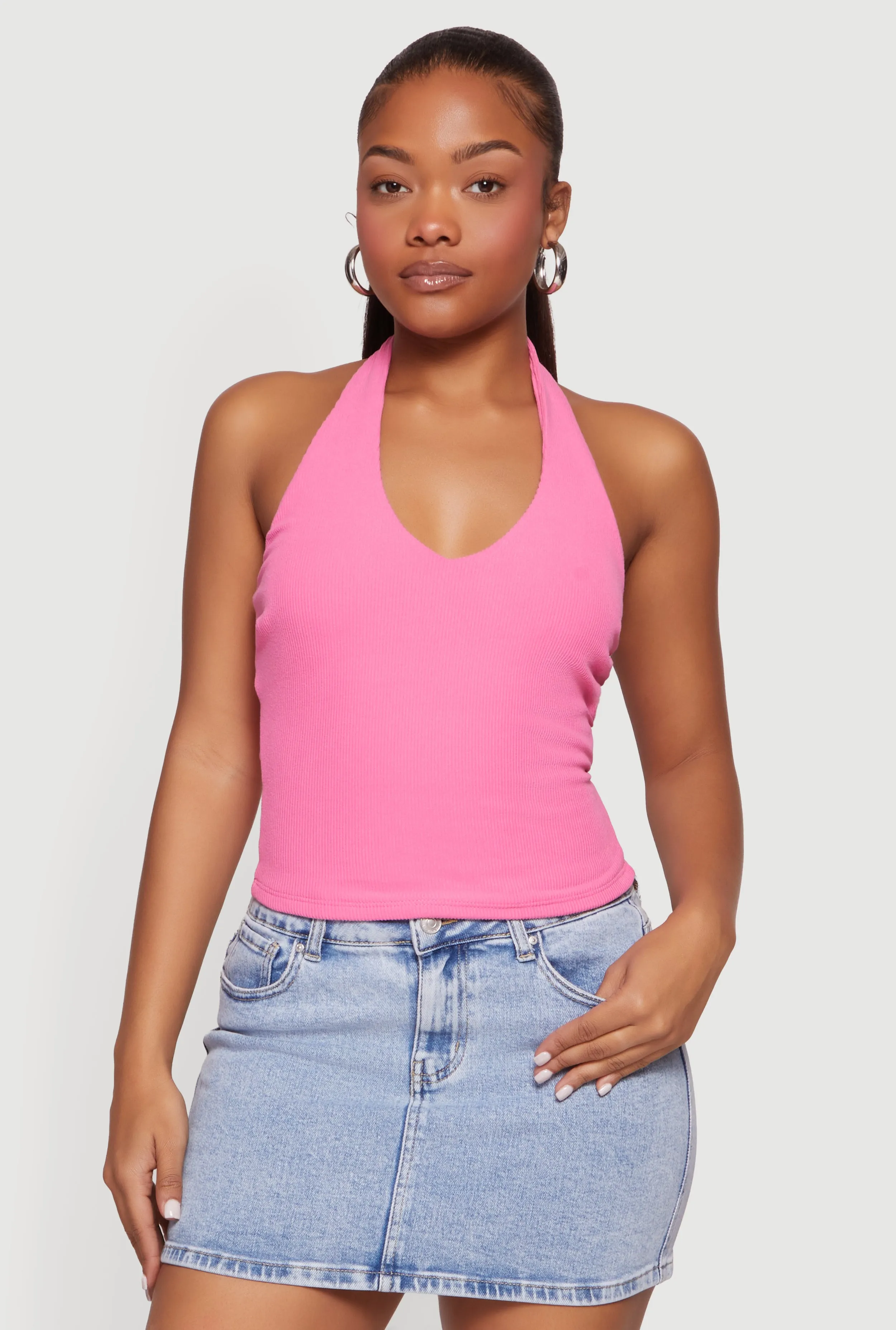 Ribbed Knit Open Back Halter Top sold by Rainbow product image thumbnail 2