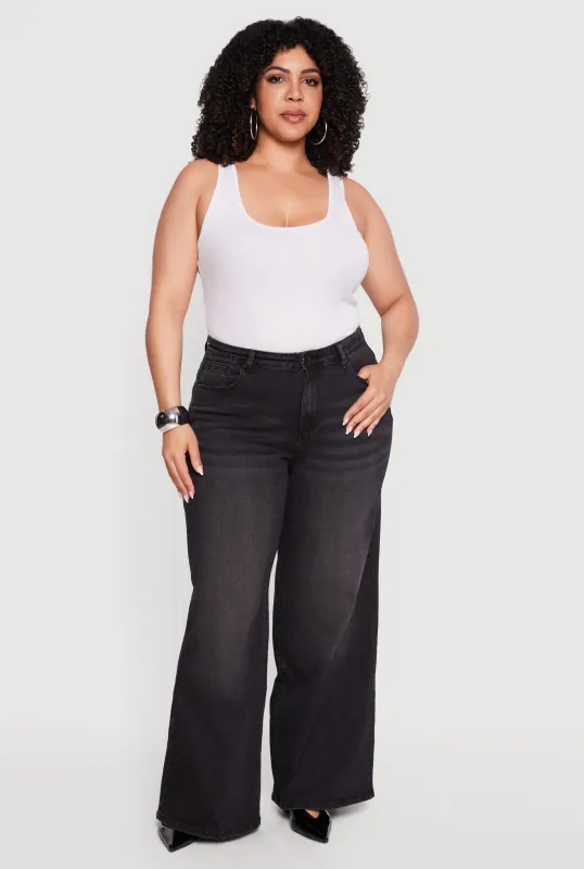 Plus Size WAX High Waist Wide Leg Jeans made by Rainbow