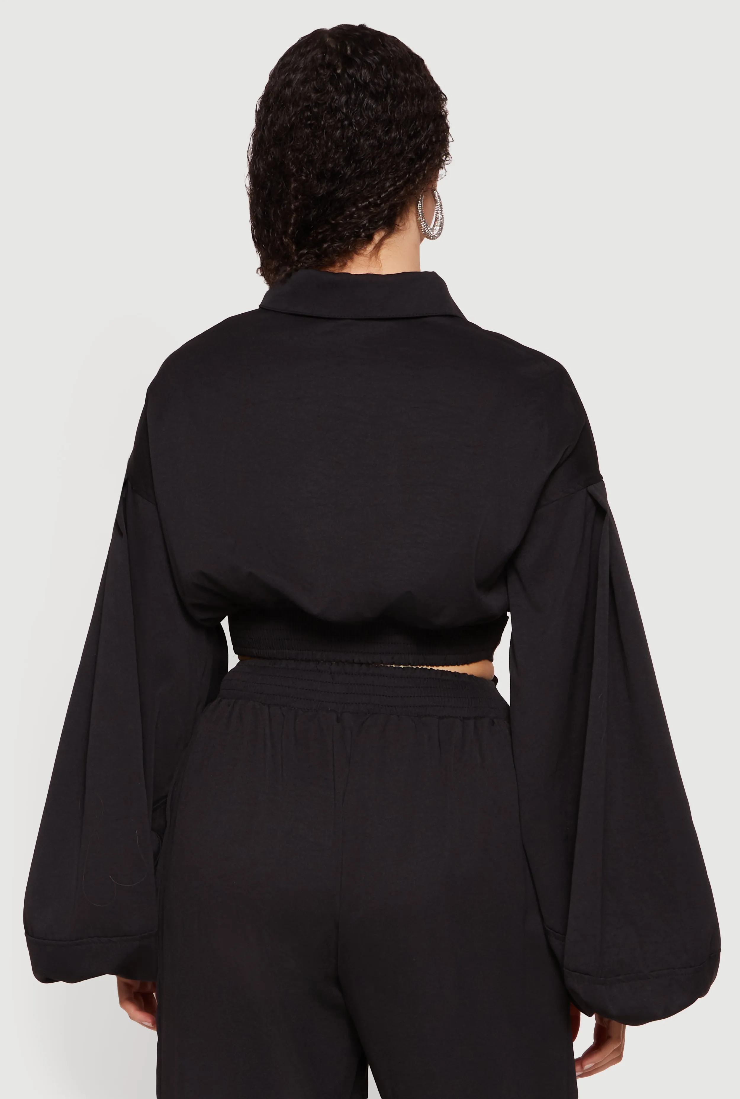 Faux Wrap Balloon Sleeve Cropped Shirt sold by Rainbow product image thumbnail 5
