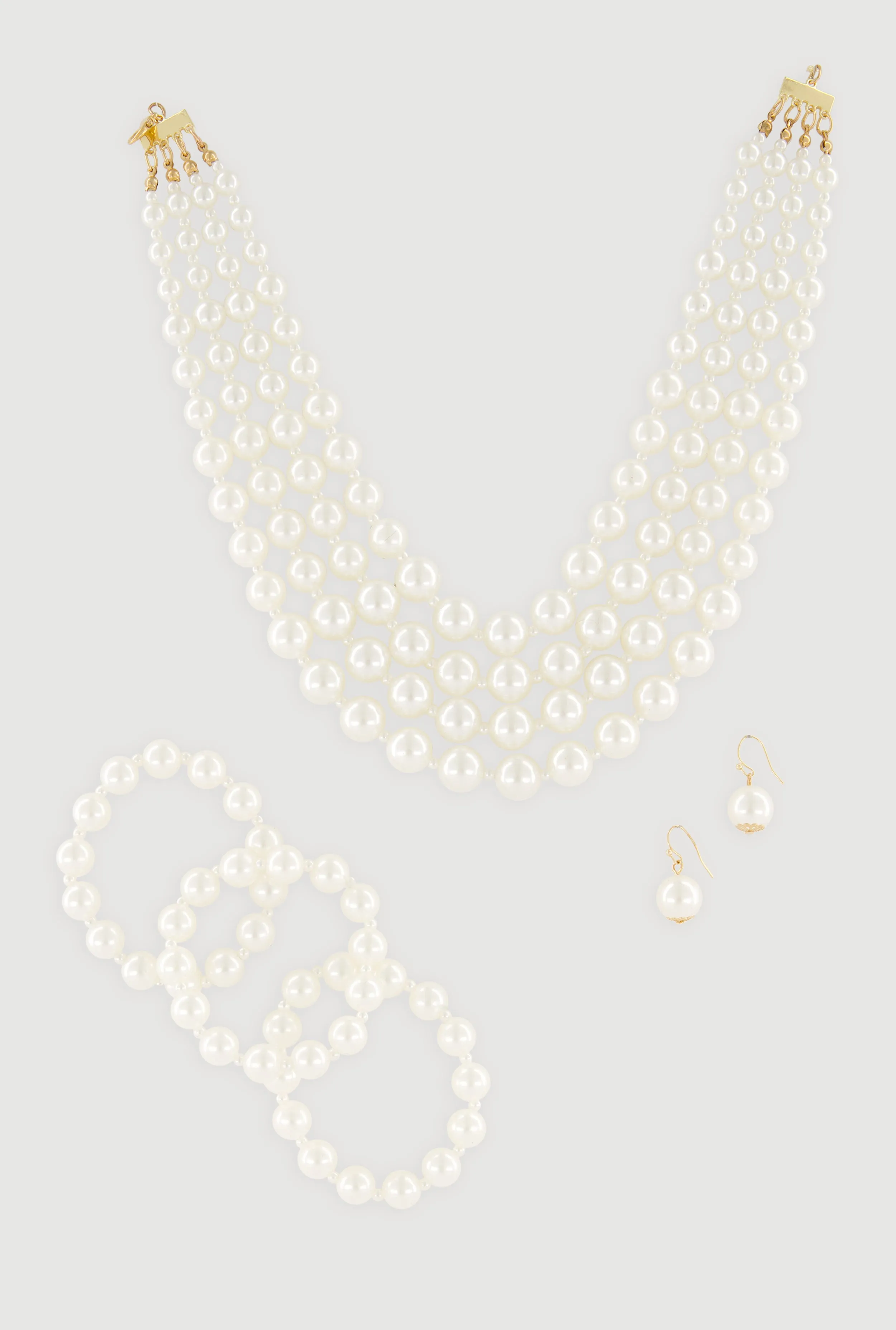 Faux Pearl Layered Necklace and Drop Earrings with Bracelets sold by Rainbow