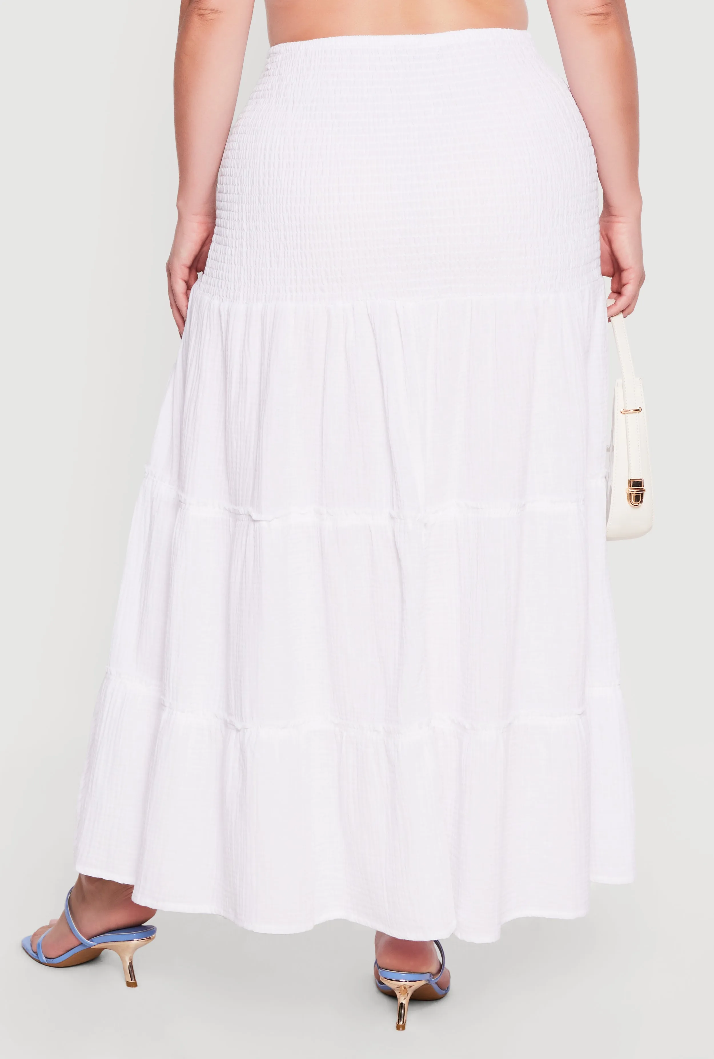 Plus Size High Waisted Smocked Tiered Skirt with Side Slit sold by Rainbow product image thumbnail 5