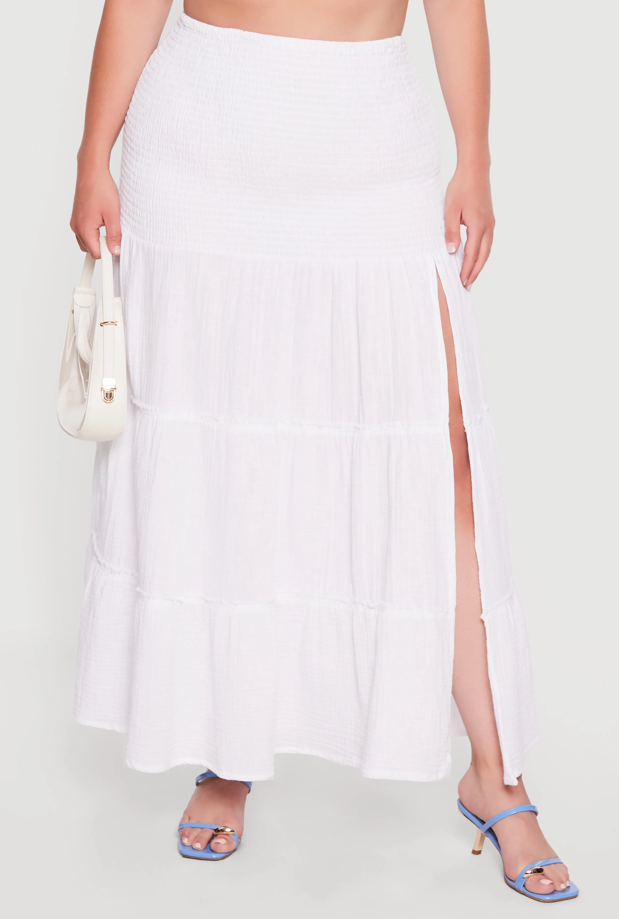 Plus Size High Waisted Smocked Tiered Skirt with Side Slit sold by Rainbow product image thumbnail 3