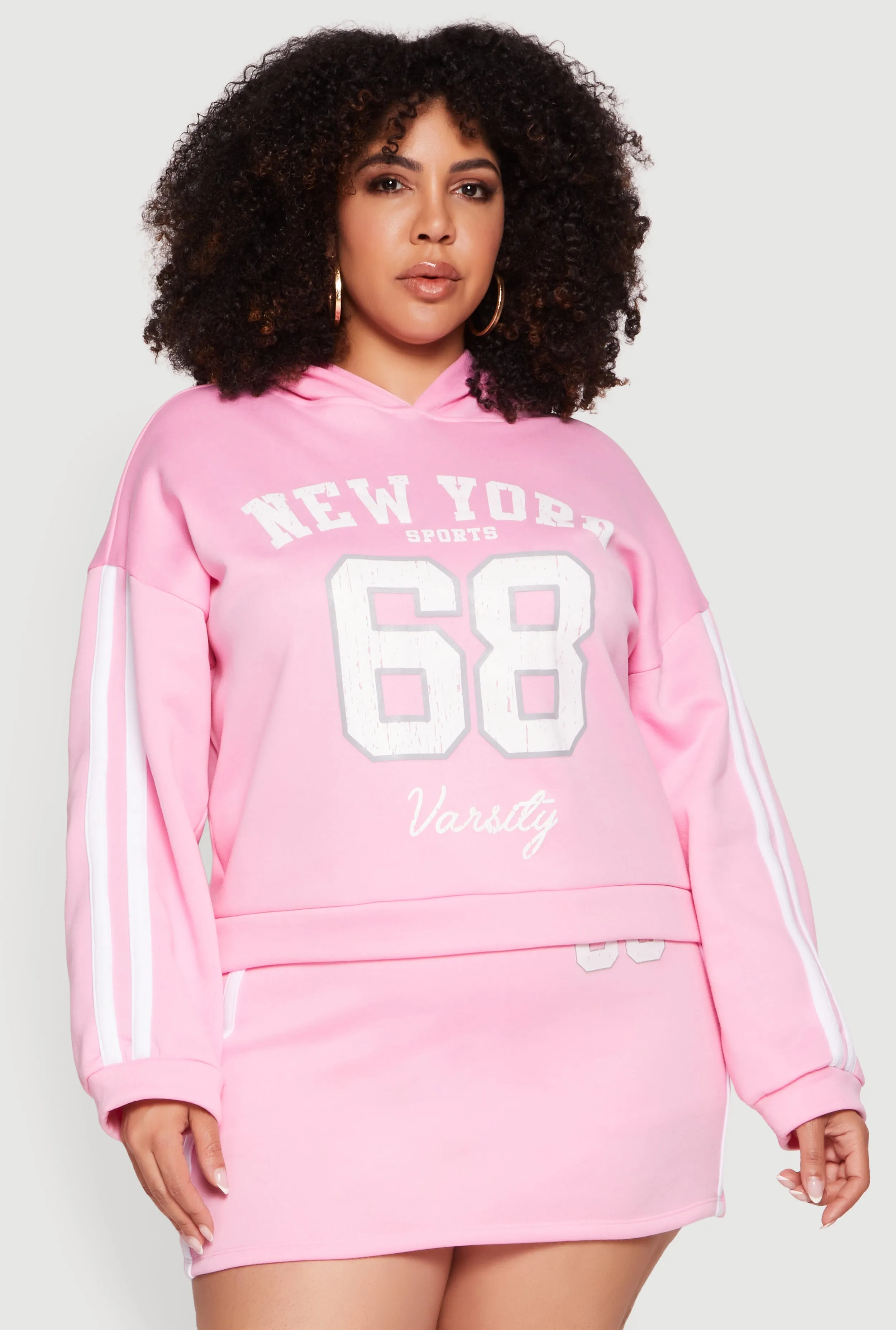 Plus Size New York Sports 68 Varsity Stripe Detail Hoodie sold by Rainbow product image thumbnail 2