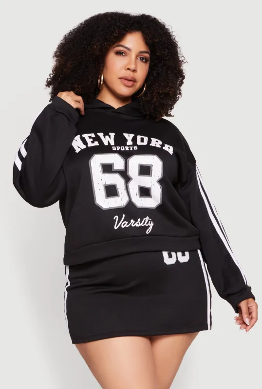 Plus Size New York Sports 68 Varsity Stripe Detail Hoodie made by Rainbow