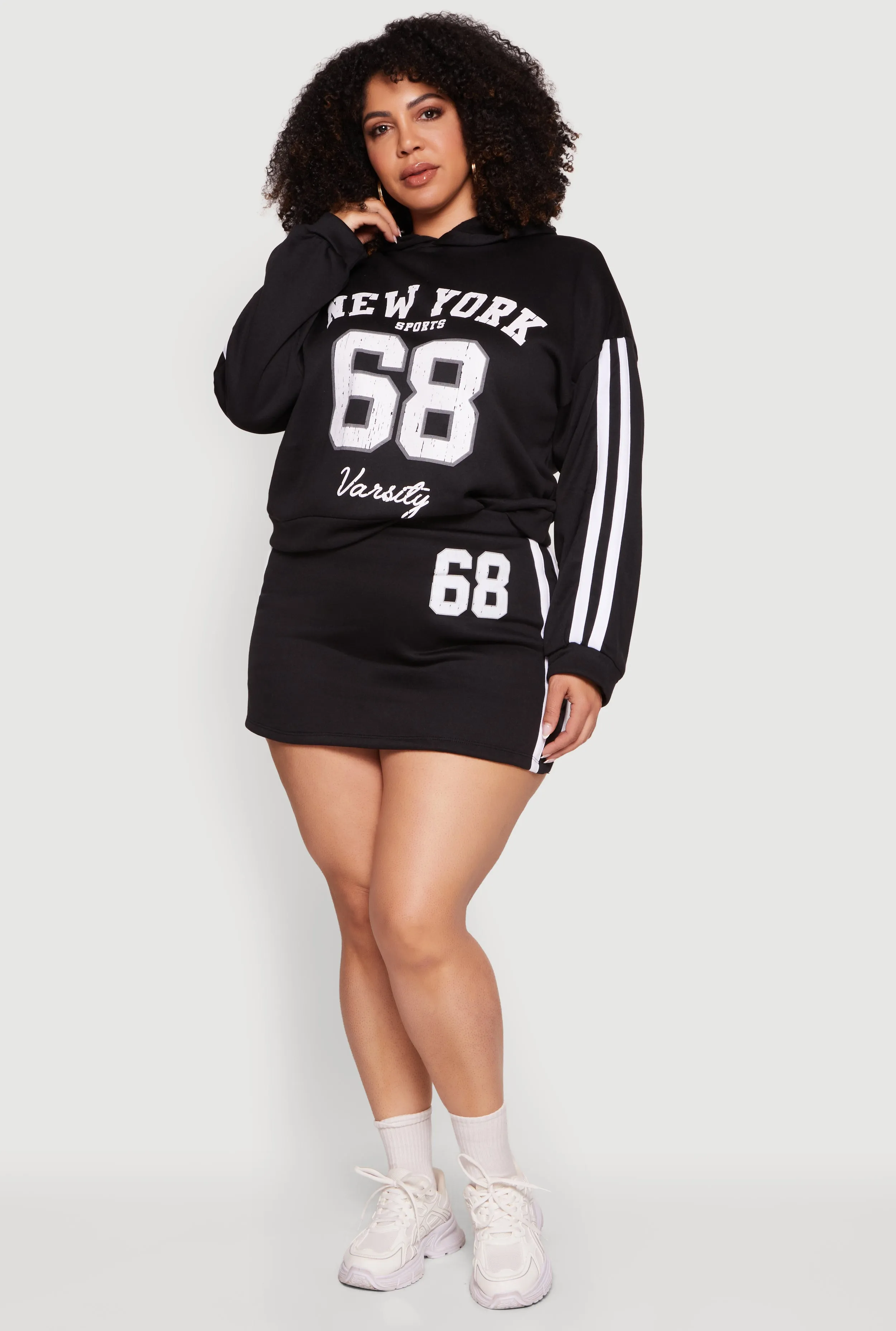Plus Size Fleece 68 Varsity Stripe Detail Mini Skirt sold by Rainbow