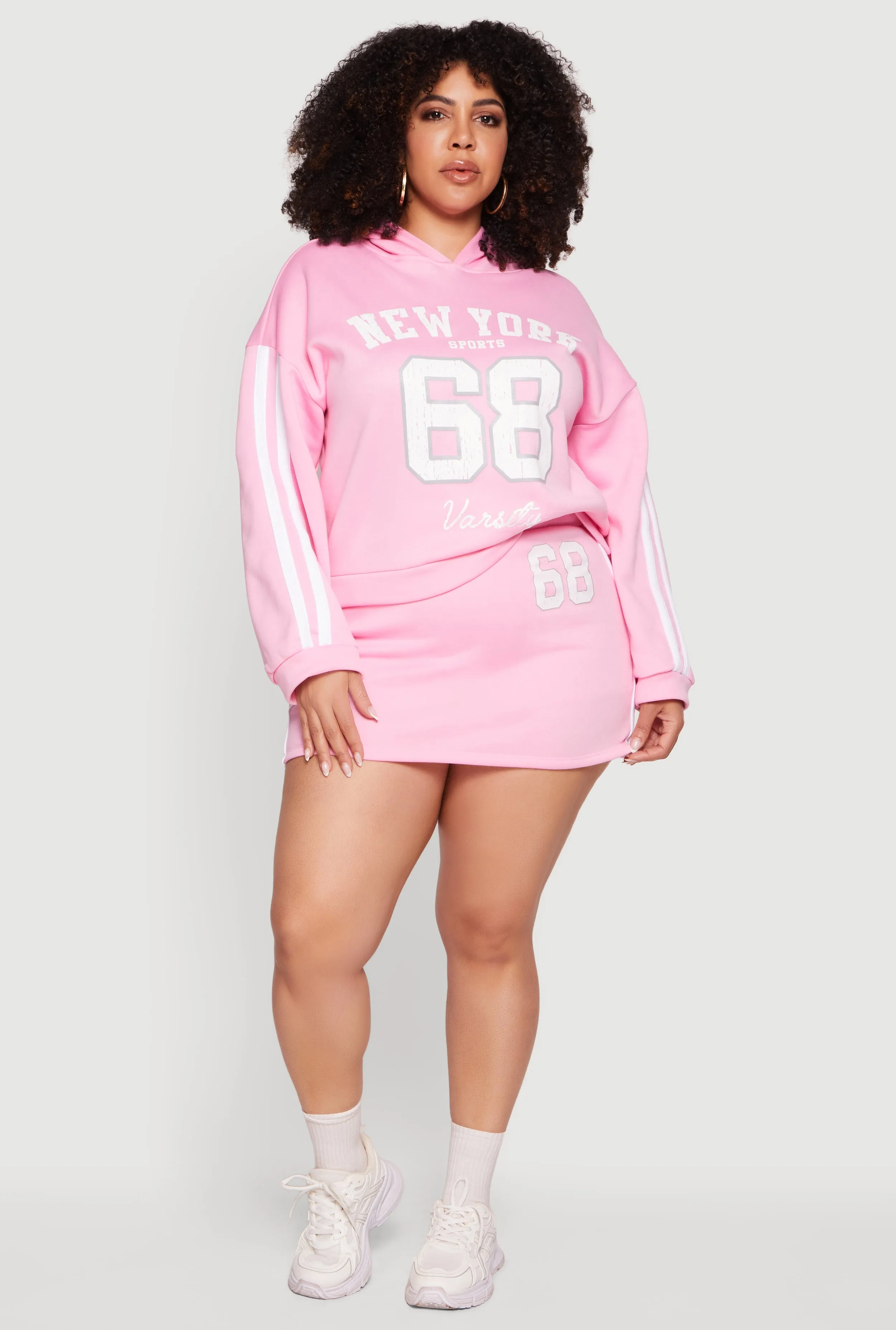 Plus Size Fleece 68 Varsity Stripe Detail Mini Skirt sold by Rainbow