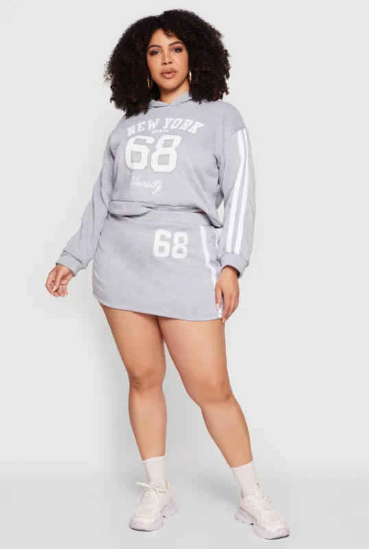 Plus Size Fleece 68 Varsity Stripe Detail Mini Skirt made by Rainbow