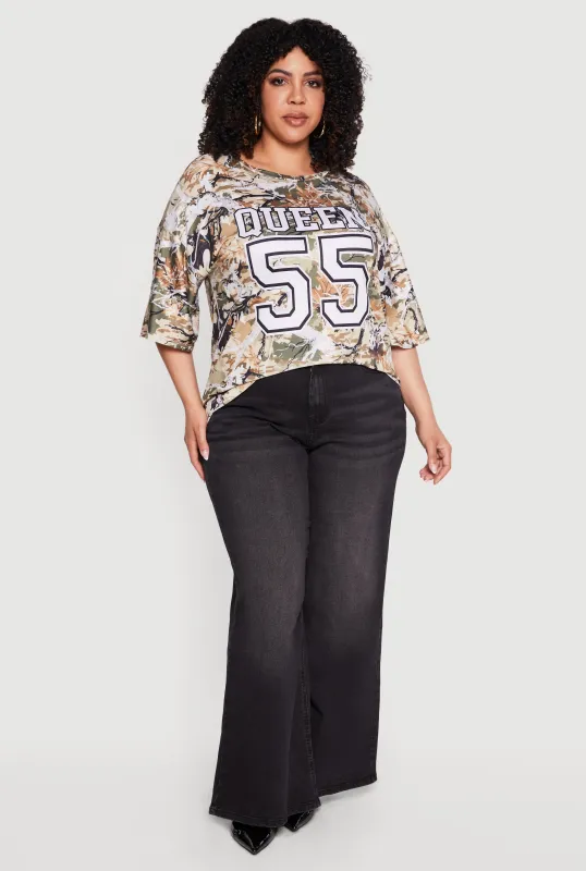 Plus Size Hunter Camo Graphic Print Jersey Mesh Top made by Rainbow