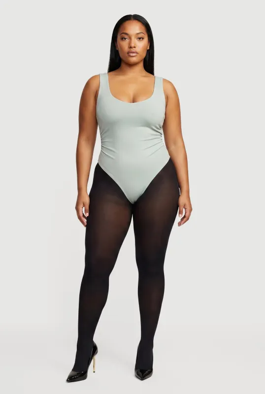 Plus Size V Neck Side Ruched Thong Bodysuit made by Rainbow