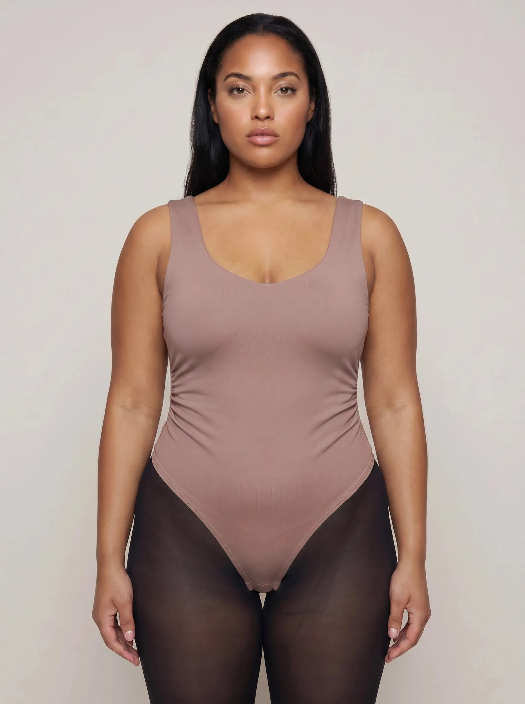 Plus Size V Neck Side Ruched Thong Bodysuit sold by Rainbow product image thumbnail 3